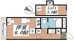 河原子レジデンス 1Kの間取図画像