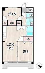 臨港ハイツ 2LDKの間取図画像