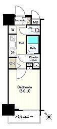 エステムプラザ天神EASTプレミアムタワー 1Kの間取図画像