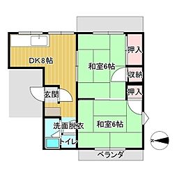 サンライズ城東2号館 2DKの間取図画像