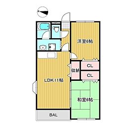 ルフラン勝央1 2LDKの間取図画像