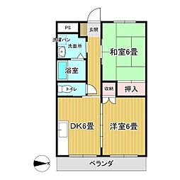 カレント江見 2DKの間取図画像
