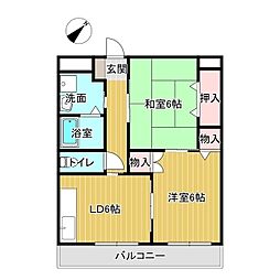 カレント大井が丘 2DKの間取図画像