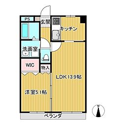 カレント河辺I.C 1LDKの間取図画像