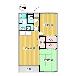 ルフラン勝央1 2LDKの間取図画像
