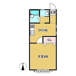 岸本アパート 1DKの間取図画像