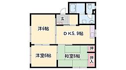フレグランス加西B棟 2LDKの間取図画像