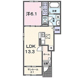 仮)エスパスリッシュ田井B 1LDKの間取図画像