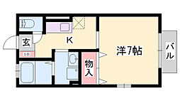 ルミエールB棟 1Kの間取図画像