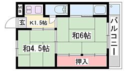 ビレッジハウス朝日ケ丘1号棟 2Kの間取図画像