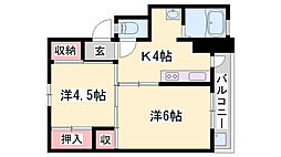 ビレッジハウス十王堂1号棟 2Kの間取図画像