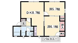ラヴェール英賀保B棟 2DKの間取図画像