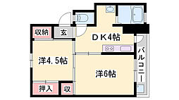 ビレッジハウス小坂2号棟 2DKの間取図画像