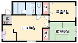 長田コーポ 2DKの間取図画像