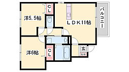 オークス中島 2LDKの間取図画像