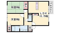 ルミエール御立C棟 2LDKの間取図画像