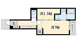 玲巧ハイツ八丁 1SKの間取図画像