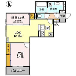 三木市大塚1丁目アパート 2LDKの間取図画像