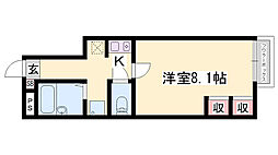 レオパレスゴールドリバー 1Kの間取図画像
