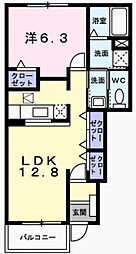 ドルフ茜A棟 1LDKの間取図画像