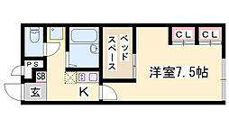 レオパレスレインボーカサギ 1Kの間取図画像