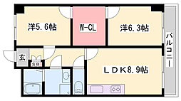 インタービレッジ野里 2LDKの間取図画像