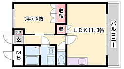 ビラージュ新野辺 1LDKの間取図画像