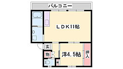 ビレッジハウス柏原1 1LDKの間取図画像