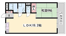 ハッピーコート駅南大路 1LDKの間取図画像