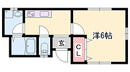 リープラス姫路栗山 1Kの間取図画像