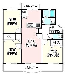 横尾5団地51号棟 3LDKの間取図画像