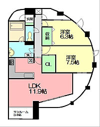 オーバル・ステージ 2LDKの間取図画像
