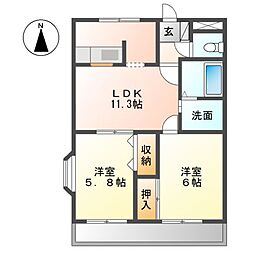 エスポワール茅ヶ崎 2LDKの間取図画像