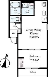 茅ヶ崎市浜之郷アパート 1LDKの間取図画像