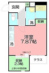 ヴィラ中海岸 ワンルームの間取図画像