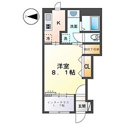 プルメリア 1Kの間取図画像