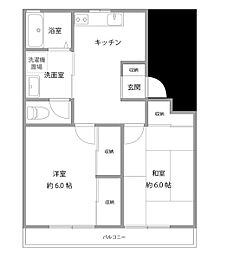 アショカニーペペロミア 2DKの間取図画像
