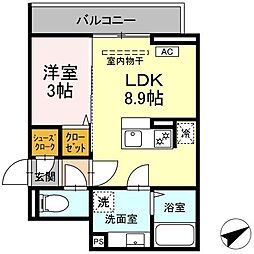 藤沢市鵠沼花沢町アパート 1LDKの間取図画像