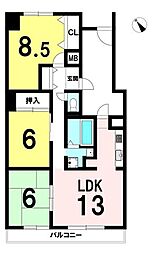 リベラス21金剛東団地12棟 3LDKの間取図画像