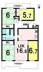 藤沢台第1住宅302棟 4LDKの間取図画像