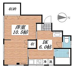 手塚ビル 1LDKの間取図画像