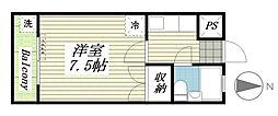 コーポコーベル2 1Kの間取図画像