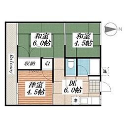 アクツハイツ1 3DKの間取図画像