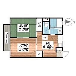 アクツハイツ2 2DKの間取図画像