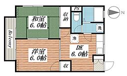 アクツハイツ2 2DKの間取図画像