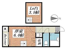 エクセレンス西川田 1Kの間取図画像