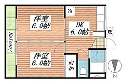 くらしまマンション1 2DKの間取図画像
