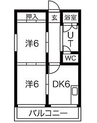 コーポあさひや 2DKの間取図画像