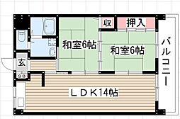 サンハイツ西尾 2LDKの間取図画像