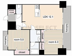 プレサンスTHE新栄 2LDKの間取図画像